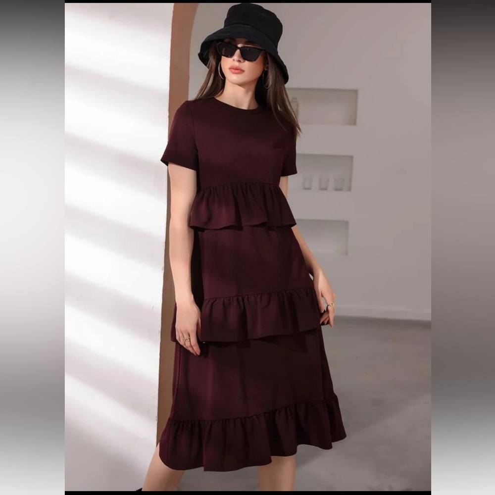 Elegant Burgundy Tiered Dress